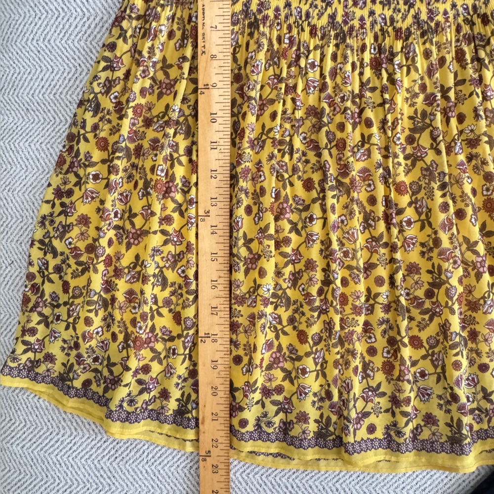 NEW Max Studio Floral Pleated Mini Skirt Gold Yellow XS Boho Cottagecore Retro - Picture 13 of 14